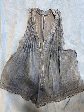 Free People Washed Light Blue Pintuck Romper